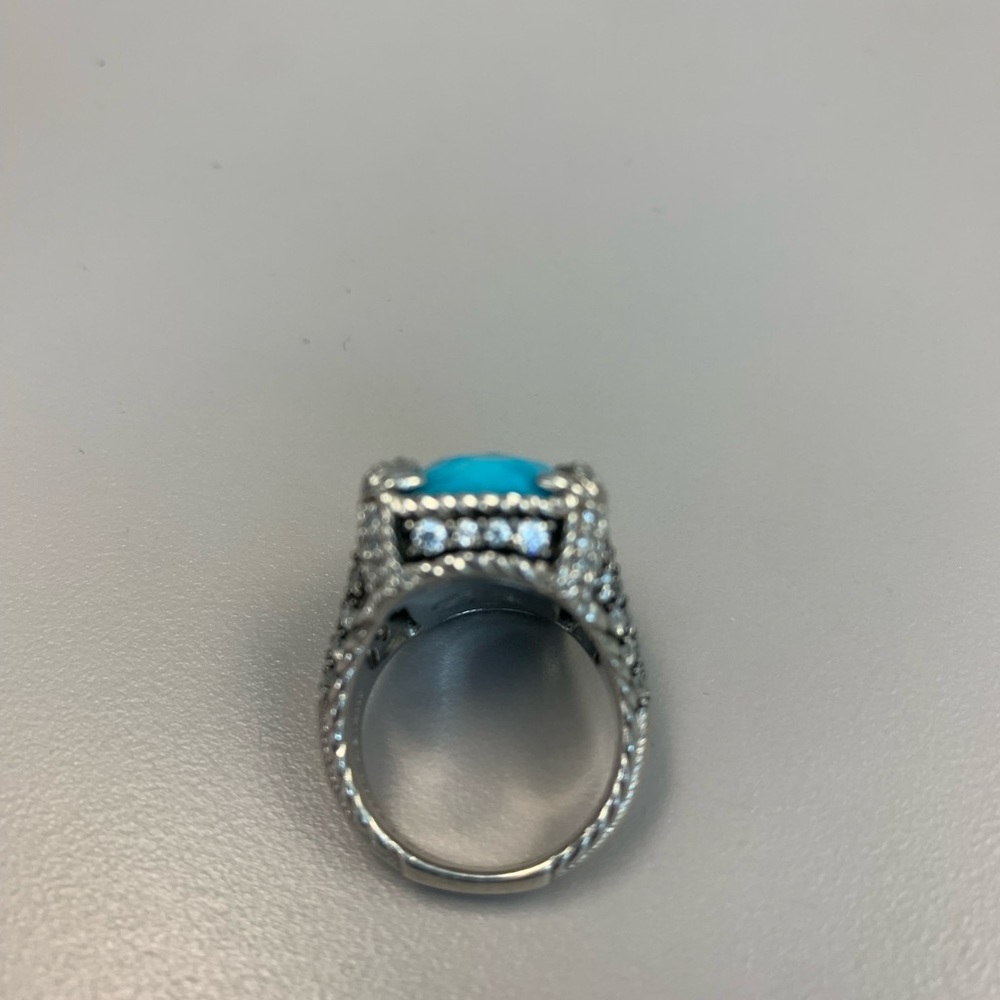 Judith Ripka SS, CZ and turquoise Monaco ring -size 6.75 - Picture 4 of 16
